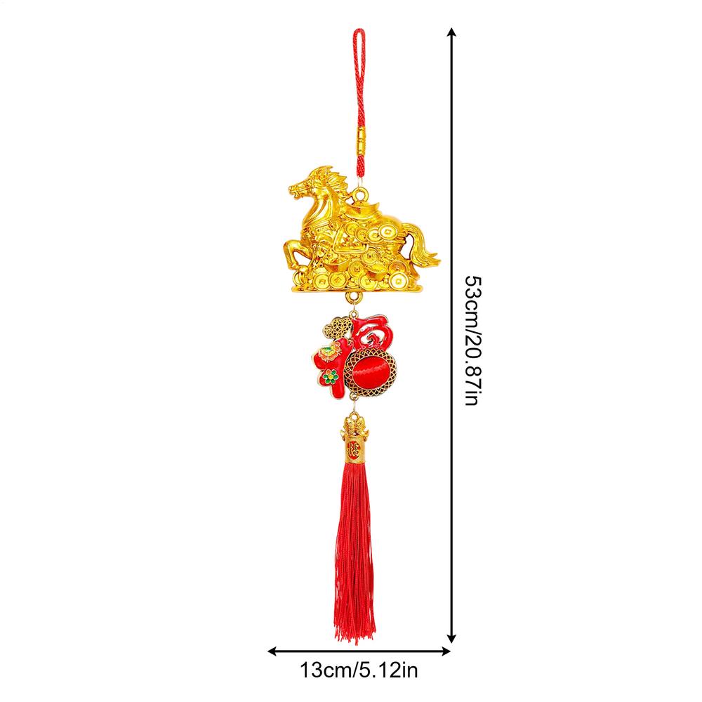 Golden Horse Blessing Ornament 3D Good Luck Golden Horse Pendant Wealth Spring Festival Decorations With Tassel For Wall Window