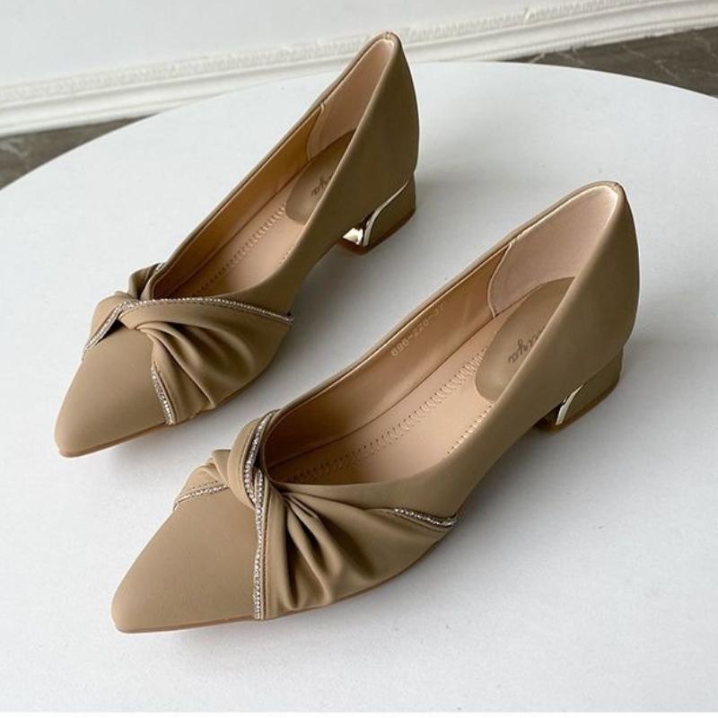 Fashion 2025 Fashionable Style Women's Mid Heel Crystal Embellished Pointed Toe Single Shoes Autumn New Arrival Versatile