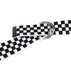 Checkerboard Couple Belt Black White Plaid Long Canvas Belt Waistband
