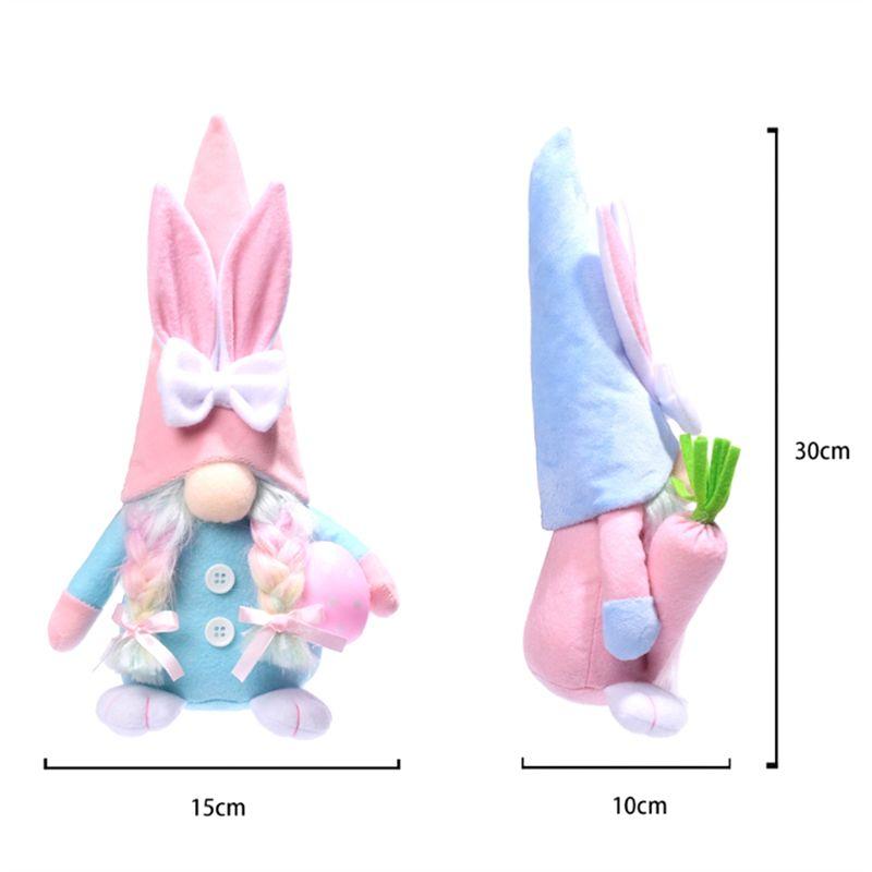 M-Modern-Easter Gnome Bunny Set - 2Pcs Handmade Swedish Tomte Plush Rabbits Set With Easter Egg And Carrot, Suitable As Easter D