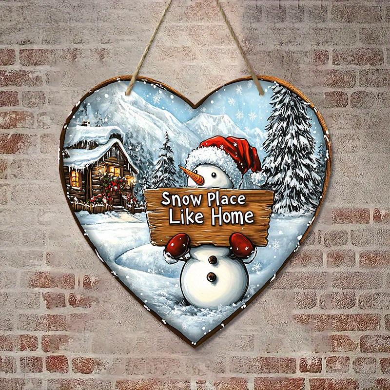 Rustic Wooden Christmas Sign with Snowman Pattern - Heart-shaped Navidad Sign for Front Doo, Wall Hanging Decor - Ideal Christmas Decoration