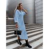 Womens Loose Fit Solid Color Shirt Dress With Side Slit V-Neck Long Sleeve Office Casual Elegant Style