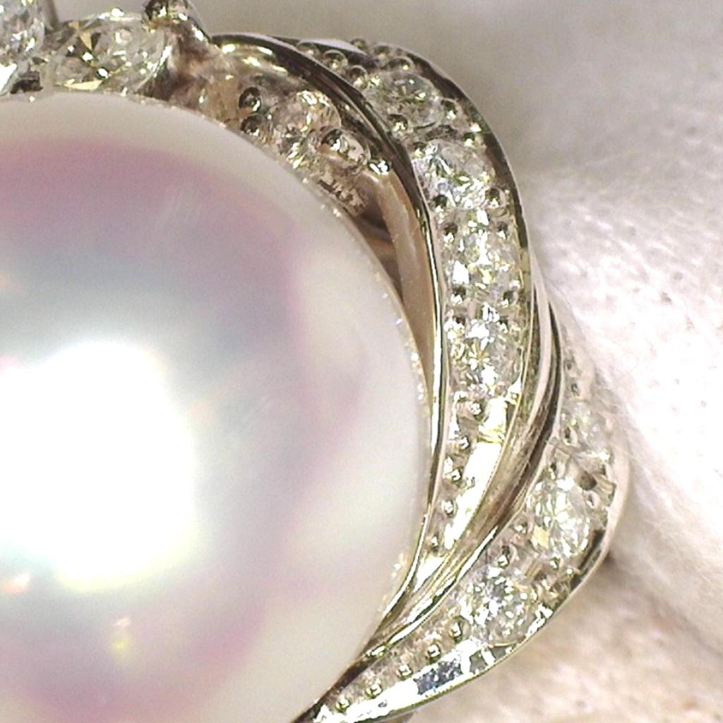 South Sea Pearl White Butterfly Farming Ring Pearl Silverx Pink Women XQ8194 Used