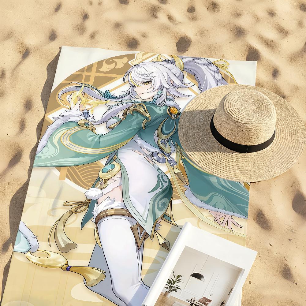 Game Genshin Impact Zibai Towel Sports Quick Dry Travel Camping Gear Sandproof Soft Light Large Beach Towel
