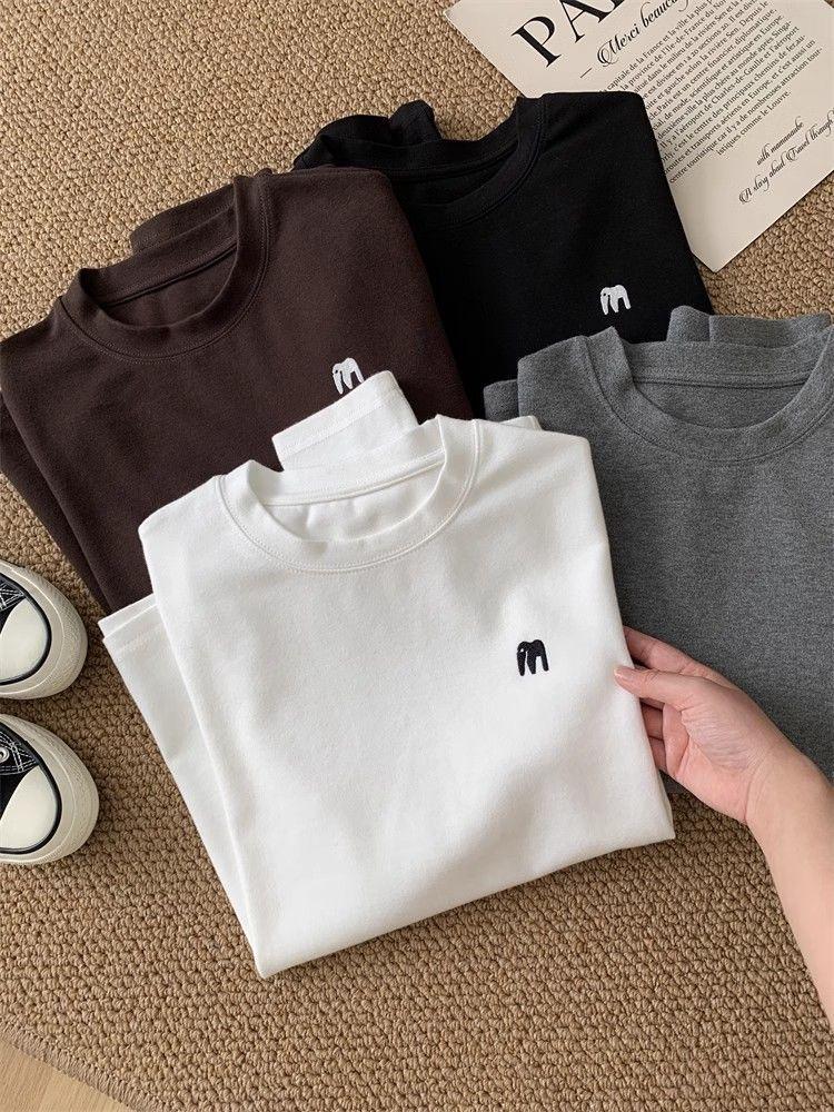 Korean-Style Embroidered Women's Thickened Long Sleeve T-Shirt