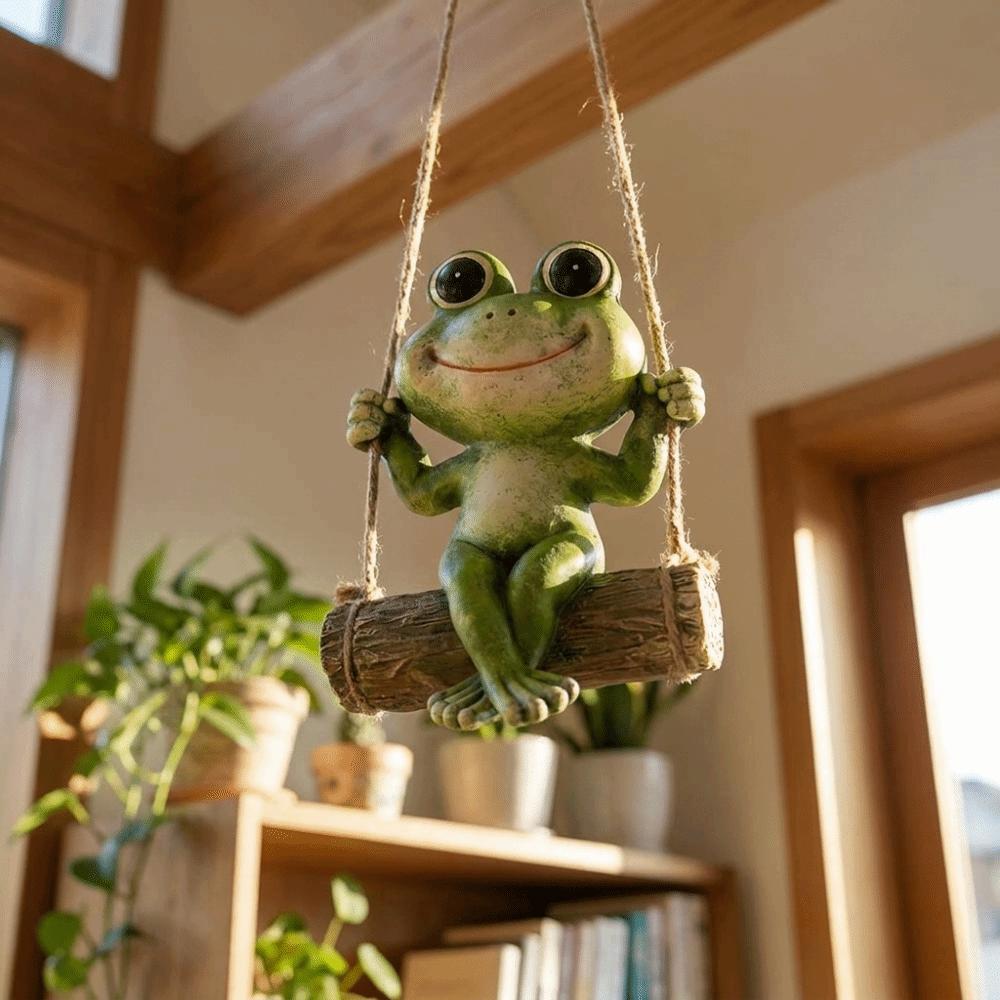 Cute Garden Animal Statue Resin Garden Art Sculpture Animal Sculpture Frog Swing Ornament Patio