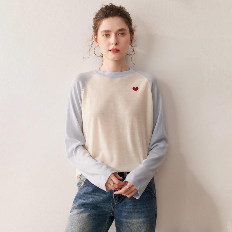 Yangzi Yarn Wool Color Block Knit Women's Pullover - Simple, Versatile, Slimming Base Layer for Spring & Autumn