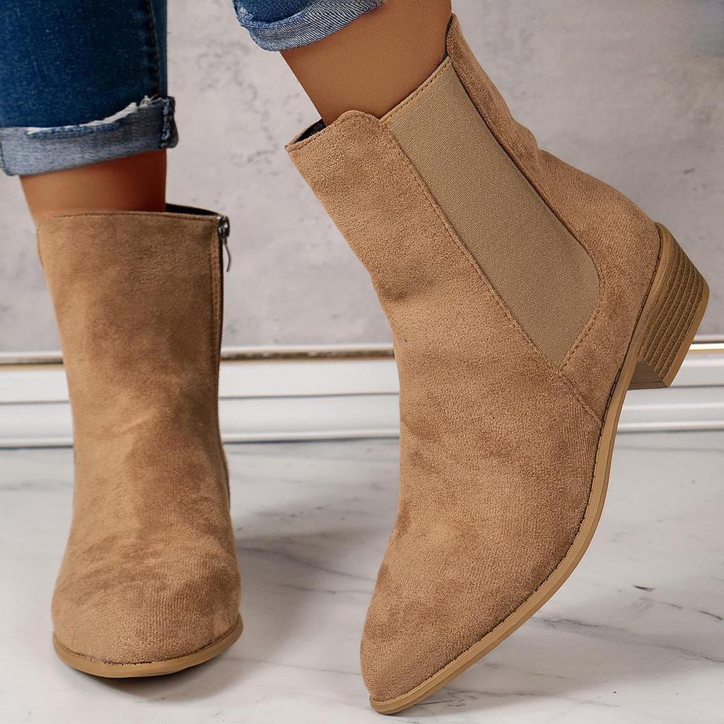 Damskie buty jeździeckie w brytyjskim stylu, z zamszu, za kostkę, na grubej podeszwie, z zamkiem z boku