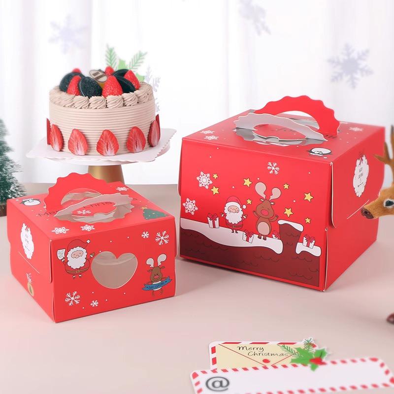 1Pc Christmas Paper Folding 4/6/8 Inch Children Birthday Cartoon Cake Box With Tray Baking Dessert Packaging Xmas Party Gift