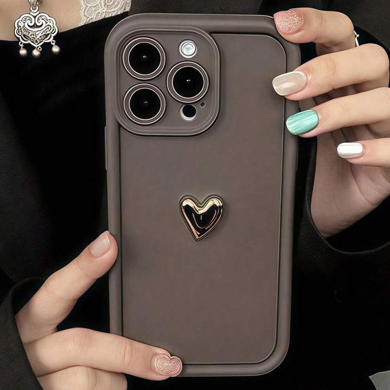 

Cute 3D Golden Heart Soft Protective Phone Case For iPhone 17 16 15 14 13 12 11 Pro Max XS X XR 7 8 Plus 16E 17 Air Cover iPhone SE (2020)
