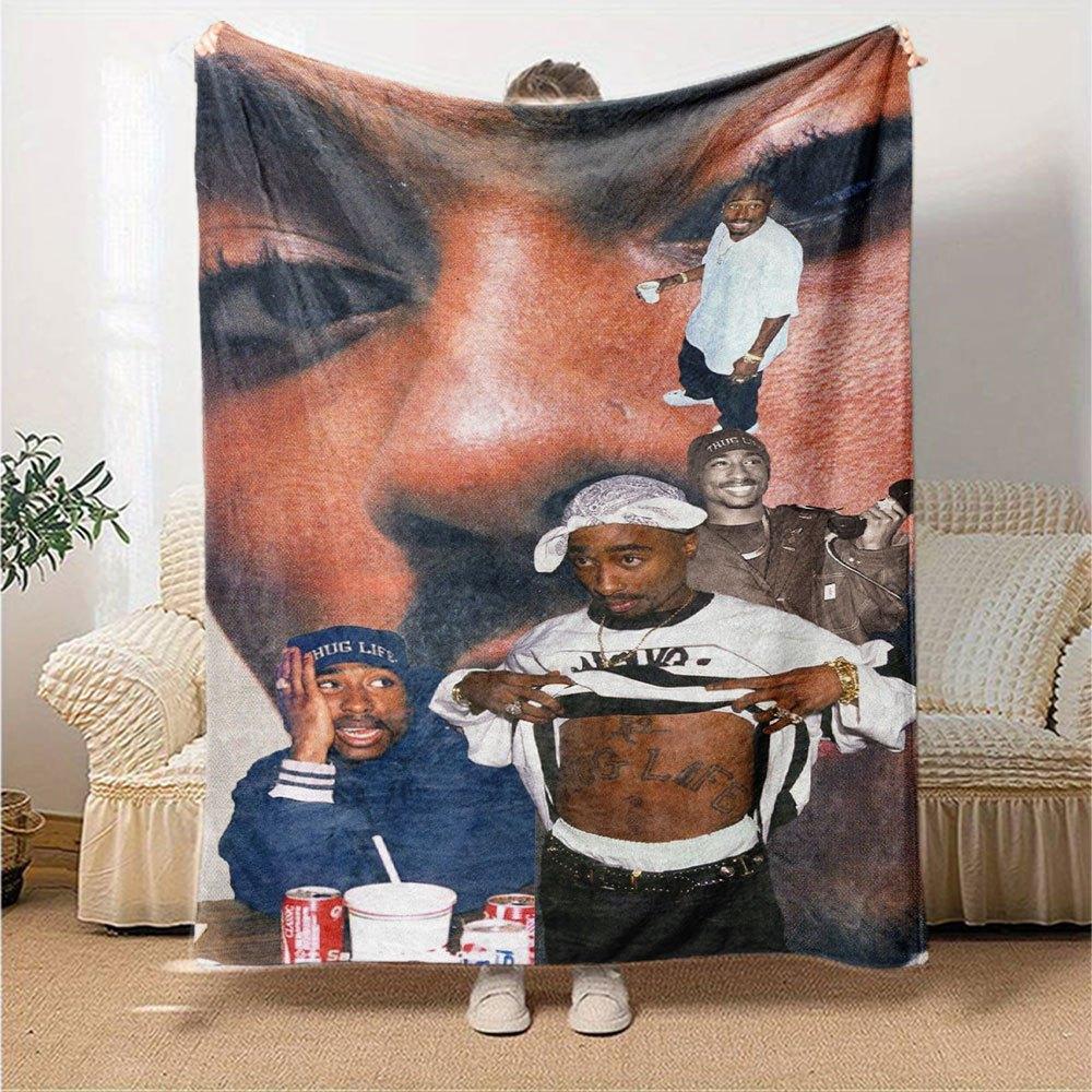 1 Stück 2Pac Hip Hop Decke Weich Leicht Ganzjahres Mehrzweck Überwurf für Sofa, Bett, Büro & Picknicks, Französischer Stil mit Ikonischem Albumcover & Zitaten