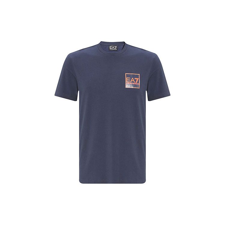 Emporio Armani EA7 SS22 Logo Letter Applique Casual Crew Neck T-Shirt Men tops Navy-Blue 3LPT52-PJ03Z-1554 L