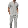 2Pcs/Set Men Casual Outfit Stand Collar Zipper Neckline Short Sleeve Tops Elastic Waistband Drawstring Pockets Pants Set