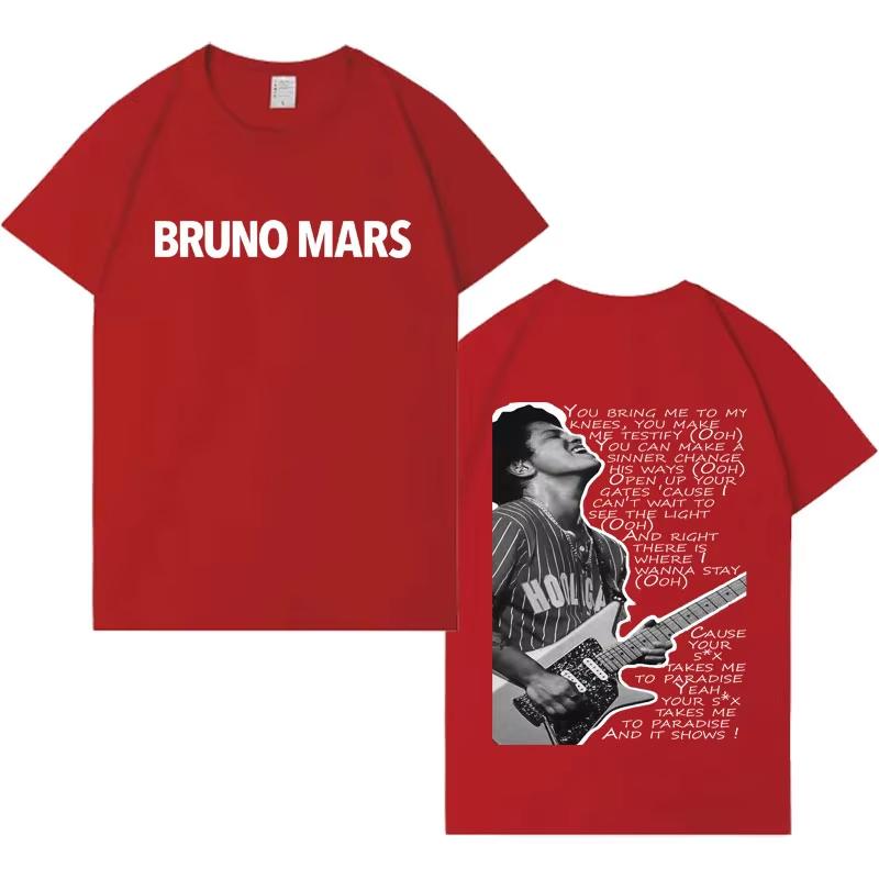 Rapper Bruno Mars Trendy Double Sided Graphics Tshirt Casual pure cotton Short Sleeve Top 2026 Spring summer Streetwear Unisex