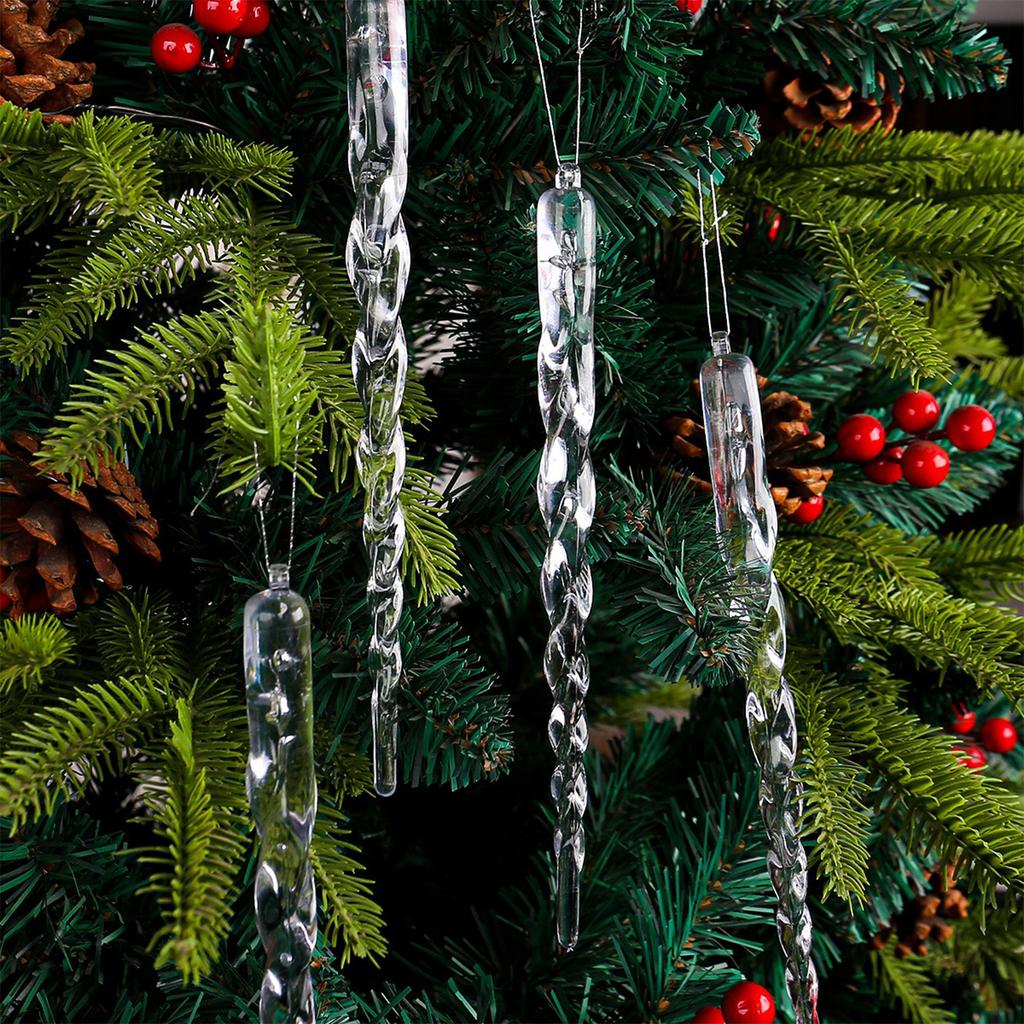24pcs Transparent Christmas Tree Hanging Decoration Ice Bars Christmas Tree Threaded Ice Pendant Ornament Xmas Decor