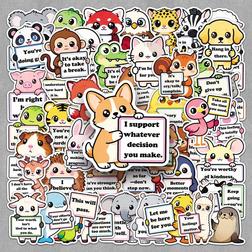 50 Sheets Animal Emoticon Healing Cartoon Stickers for Journals and Diaries