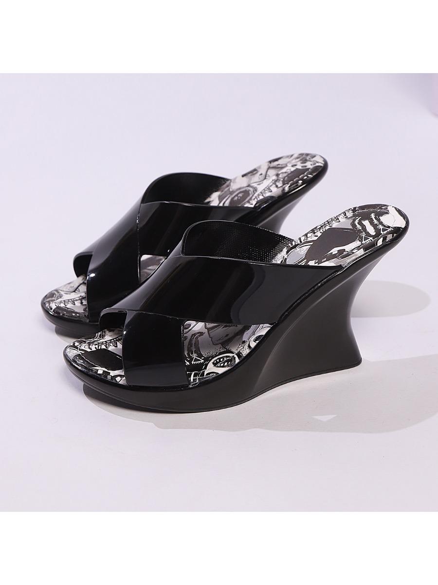 

Fashion Spicy Girl Style Sexy Irregular Wedge Heel Cross-strap Slippers 2025 New Niche Design Vintage High-heeled Flip-flops for Women 40 чёрный