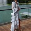 European and American Women's Clothing, New Spring Models, Fashionable and Elegant Printed Irregular Ruffle Edge Dress
