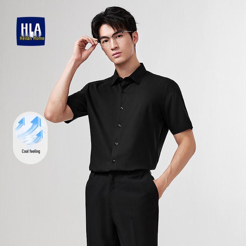 HLA Men s Short-Sleeve Cool  Breathable Slim Fit Business Shirt 41 черный узора