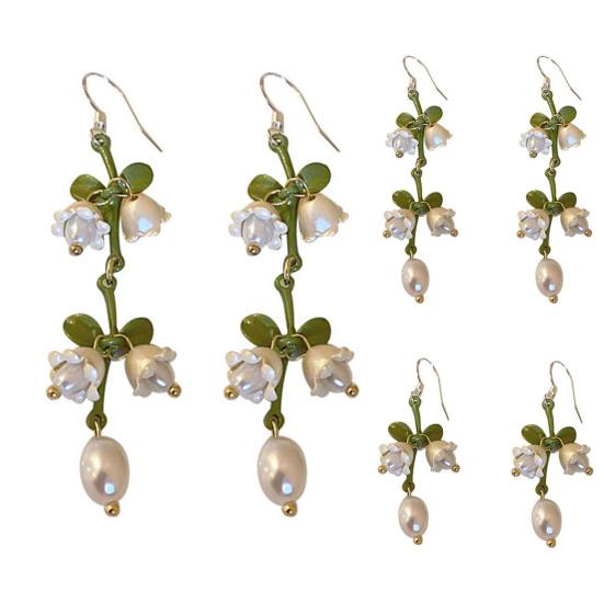 1 Paar Tropfen Ohrringe Piercing Exquisite helle Farbe grüne Blätter Faux Perlen
