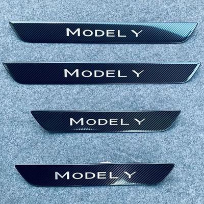 Accesoriu pentru Tesla Model Y SUV 2022, inoxidabil carbon, prag de ușă, placă de scufundare, protecție pentru pedală de intrare