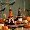 Indoor Window Sill Ornaments Halloween Gnome Decoration, Spooky Orange Black Spider Web Boo Swedish Tomte Witch Broom Accents Elf Figurine,