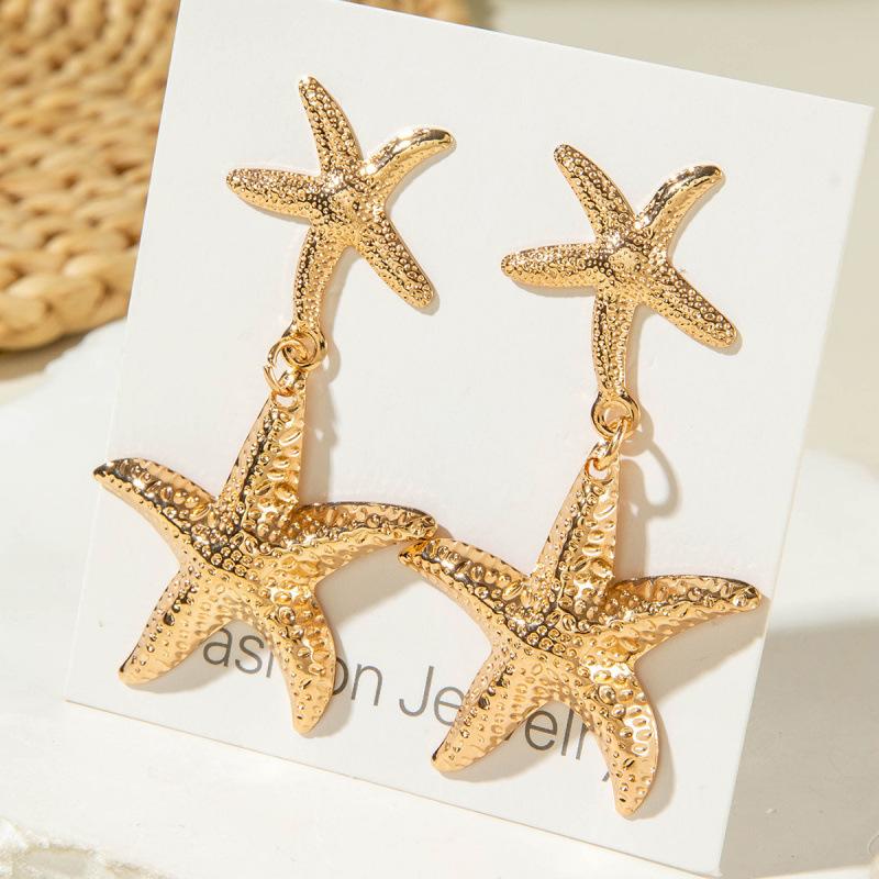 Exaggerated starfish gold earrings ins wind shell beach wind stud earrings