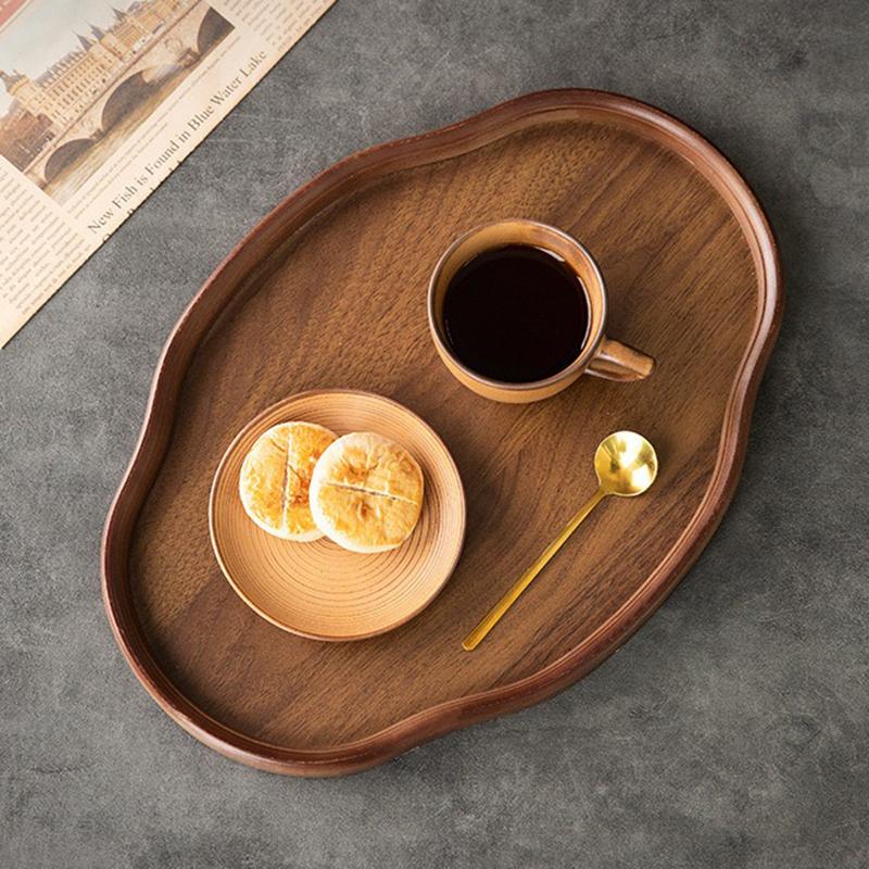 Chinese Style Bamboo Decorative Serving Tray Smooth Surface Tea Tray Vintage Fruit Platter Afternoon Tea Coffee Dessert Plate