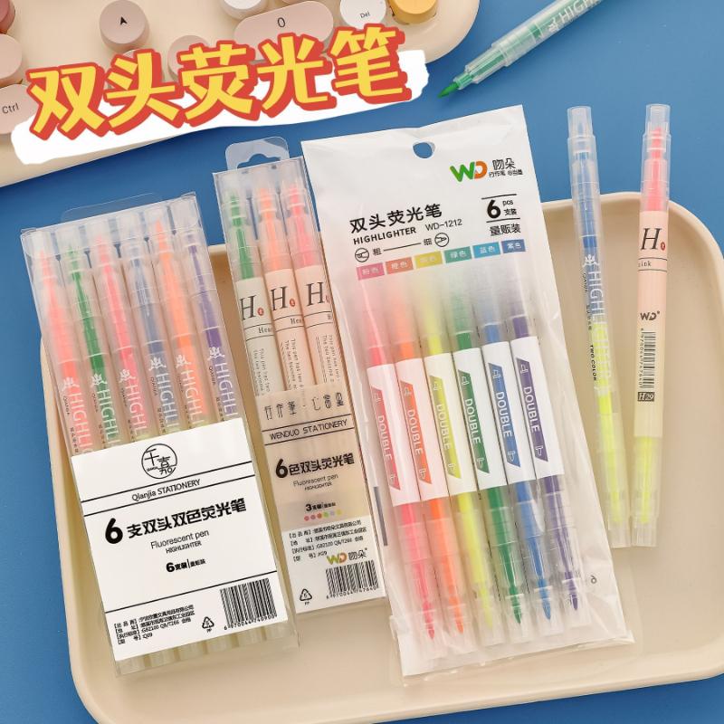 Fournitures de bureau et scolaires Stylo Marqueur Créatif Double Tête Deux Couleurs Lot de 6 Stylo Marqueurs de Phrases pour Étudiants Kawaii Papeterie