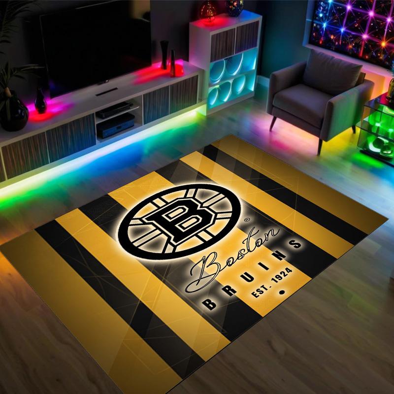 Boston Bruins Design Křišťálový Sametový Koberec Útulný Ne?Protiskluzová tištěná předložka do ložnice, obývacího pokoje, předsíně