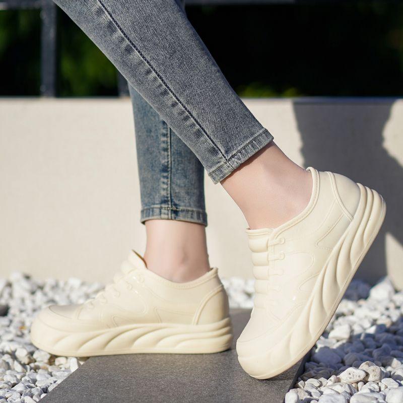 Women's Short Ankle Rain Boots Fashionable Waterproof FleeceLined Chunky Sole Thick Bottom AntiSlip Adult Casual Outdoor Shoes