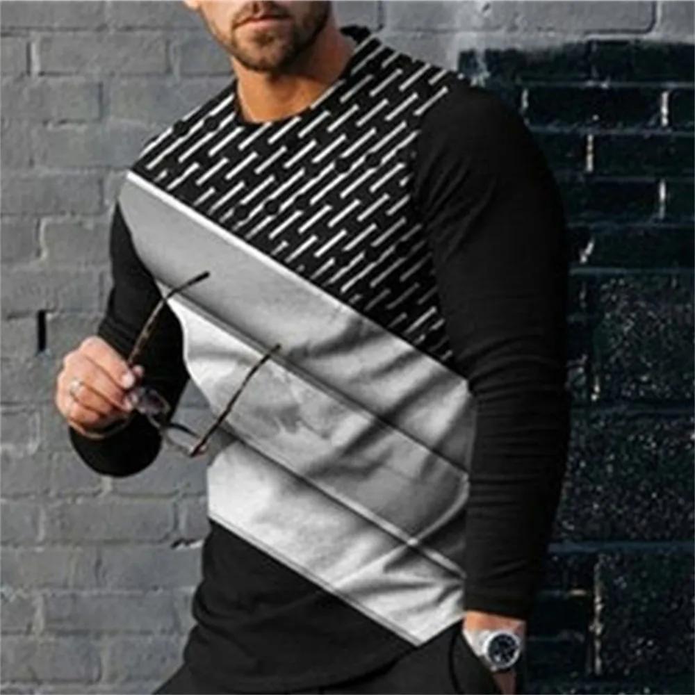 Neues Tide Streak Muster Europäische Größe Langarm-T-Shirt Für Herren Lässiger Herbst Trend Top Rundhals-Tee
