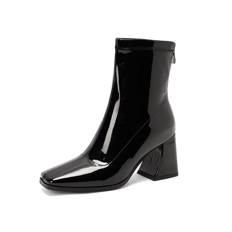 Patent Black Ankle Boots Women High Heels Short Boots Shoes For Women Fashion Spring Autumn Winter Shoes Ladies Brand Designer