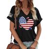 Fashionable Women's V-neck Casual Short Sleeved T-shirt,Rretro Sports Style Casual Sportswear