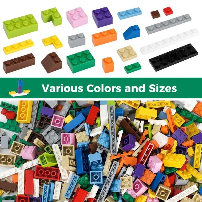 Classic Block Toy Set 1000-Piece Major Brand Compatible Includes 3 20x20 Baseplates Expansion Set 10 Colors, 12 Shapes Ages 6+