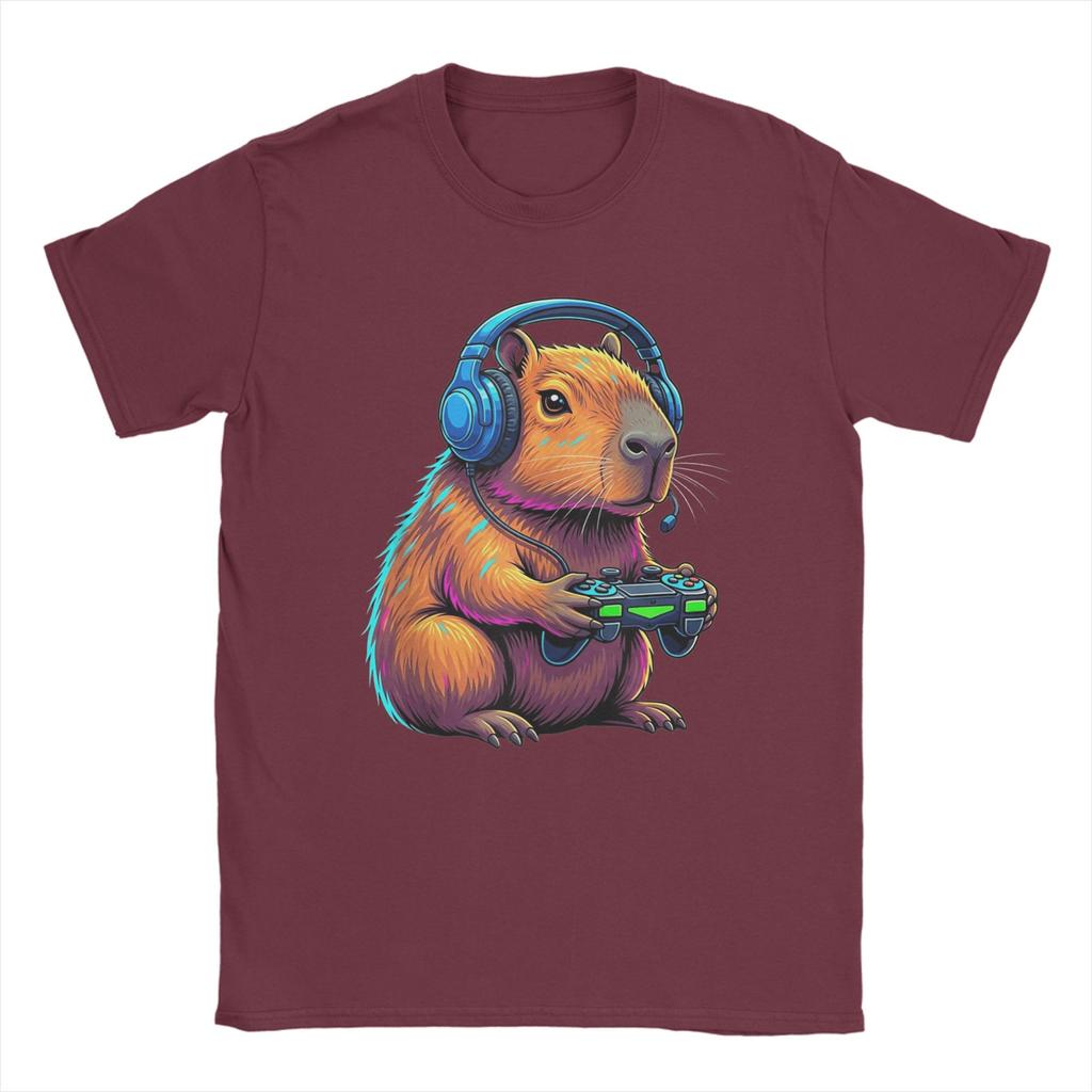 Capybara Funny Video Games Capybara Men T Shirts  Vintage Tee Shirt Short Sleeve Round Neck TShirt Pure Cotton Printing Tops