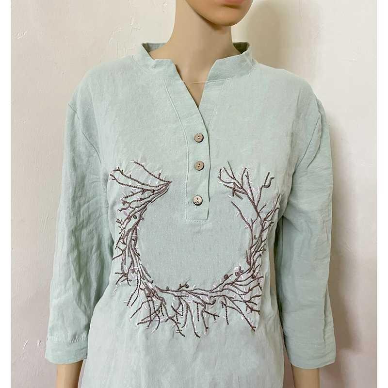 

Хлопковый льняной топ для лета, женская свободная женская одежда, утягивающая льняная футболка, прикрывающая живот в китайском стиле, блузки, рубашки 4XL зелёный