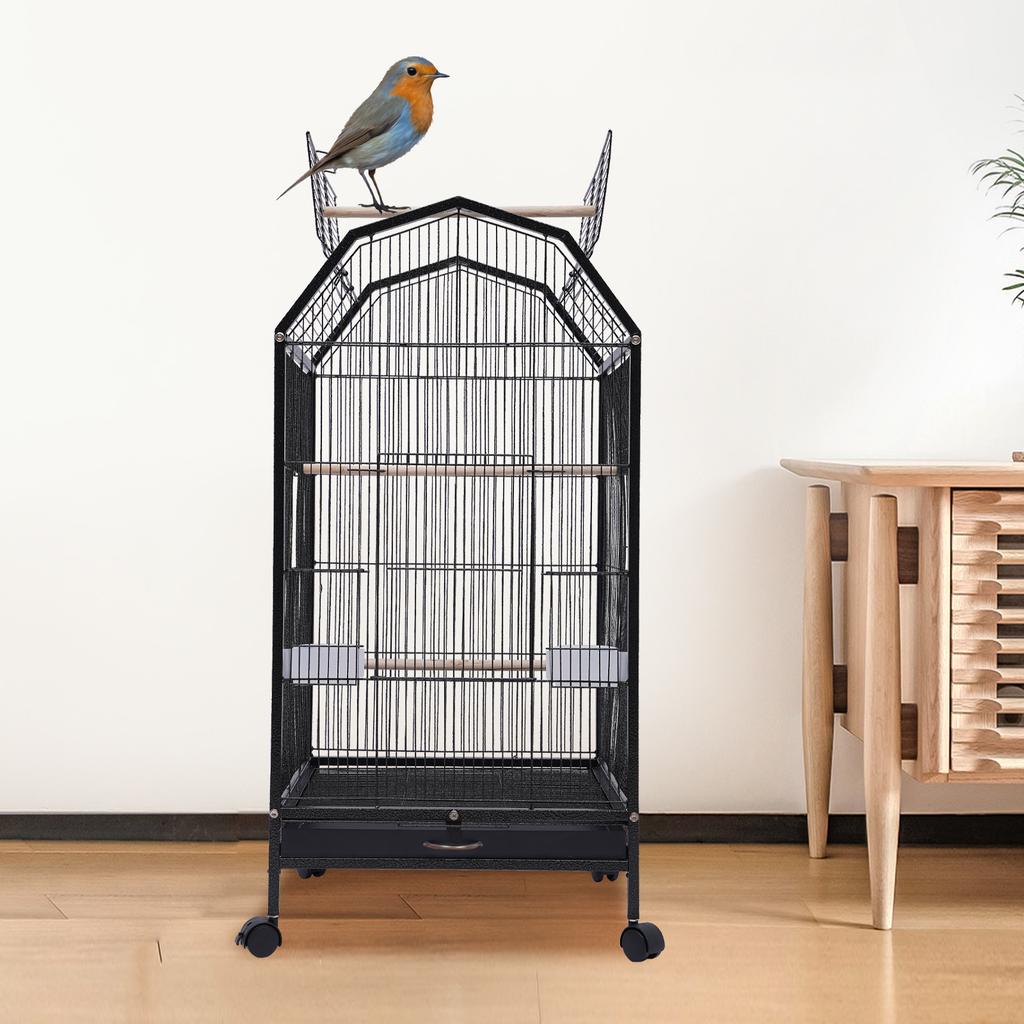 Large Parakeet Bird Cage with Stand, Spacious Metal Flight Cage for Parrots & Finches, Sturdy Iron Bird House w/ Detachable Tray