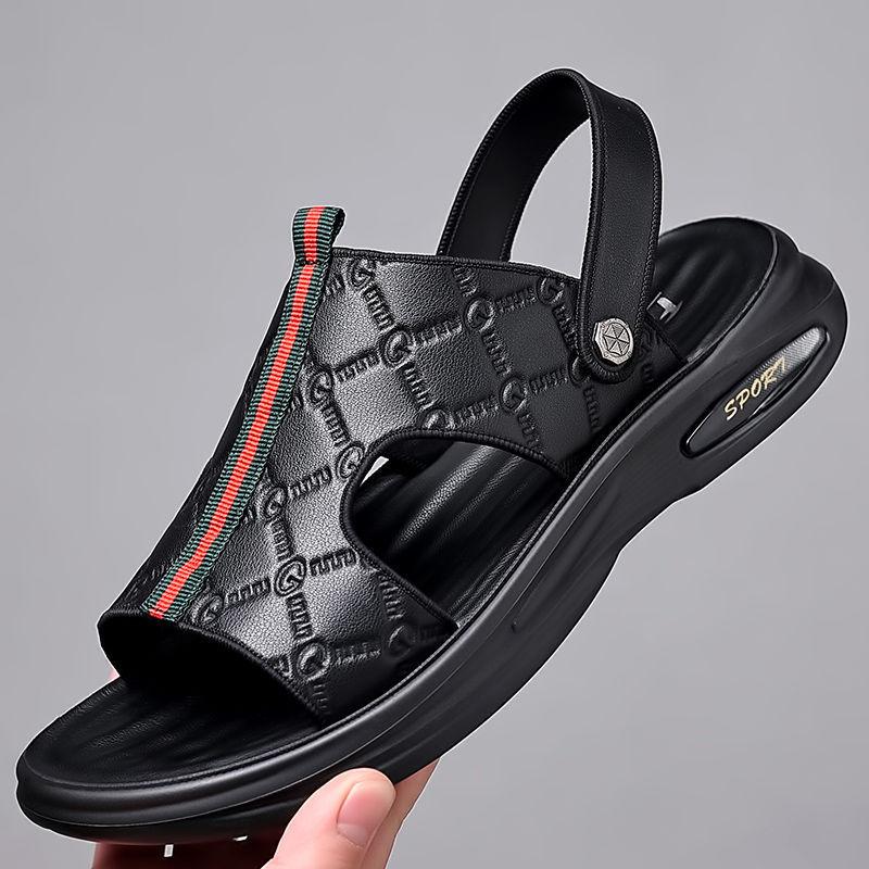 

Мужские сандалии летние кожаные мягкая подошва нескользящие пляжные туфли повседневная носка крутые шлепанцы 44