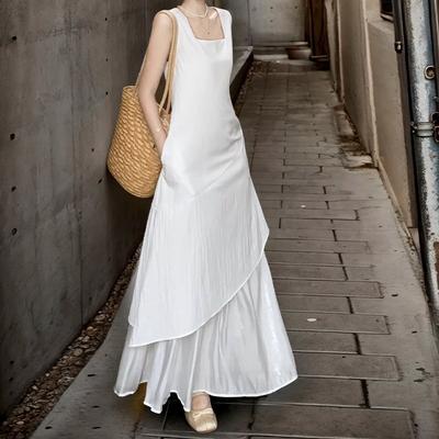 White Vest Skirt for Women In Summer New French Loose Design Mid-length Irregular Suspender Dress