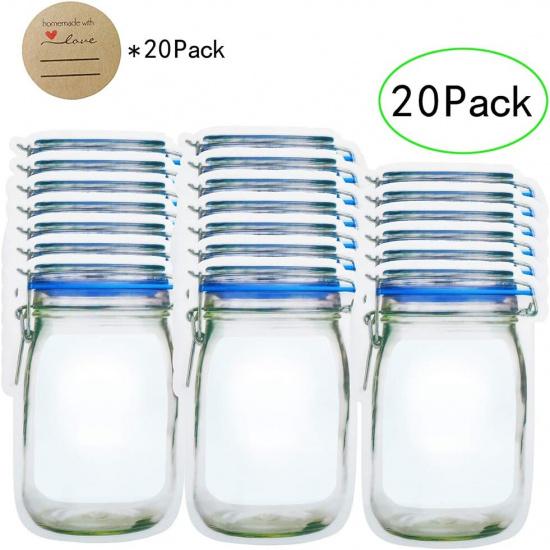laffeya 20Pack 1000ml (9.6x6.6inch) Reble Mason Jar Bags for Candy & Snacks - Leakproof Storage & Display