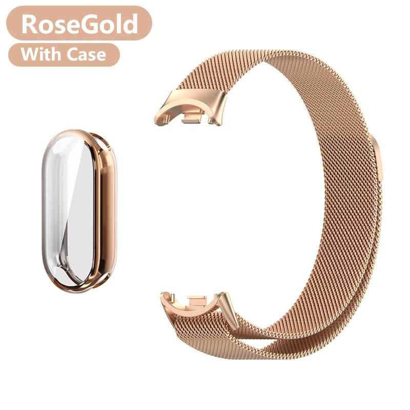 Metal Strap for Xiaomi Mi Band 8 9 10 Bracelet with TPU Case Screen Soft Protector Milanese Magnetic Loop Replacement Watchband