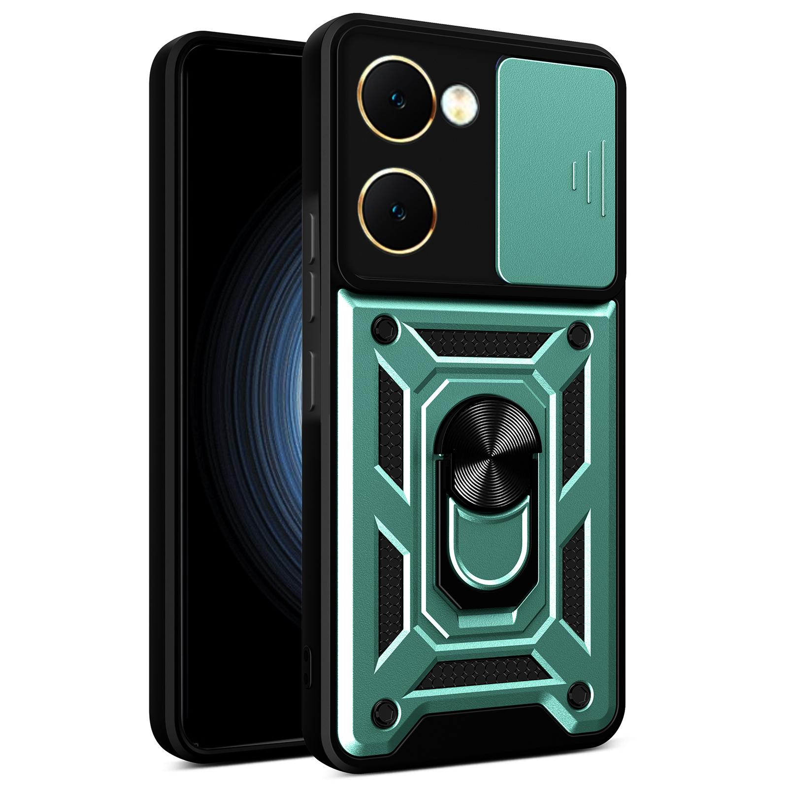 

Для vivo Y03 Чехол для мобильного телефона PC+TPU Чехол-подставка с раздвижной крышкой для камеры Green