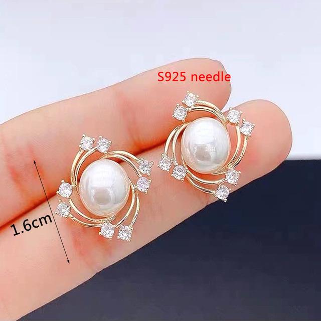Temperament Imitation Pearl Stud Earrings Shiny Rhinestone Round Earrings For Women Boucle Oreille Femme Women 'S Small Earrings