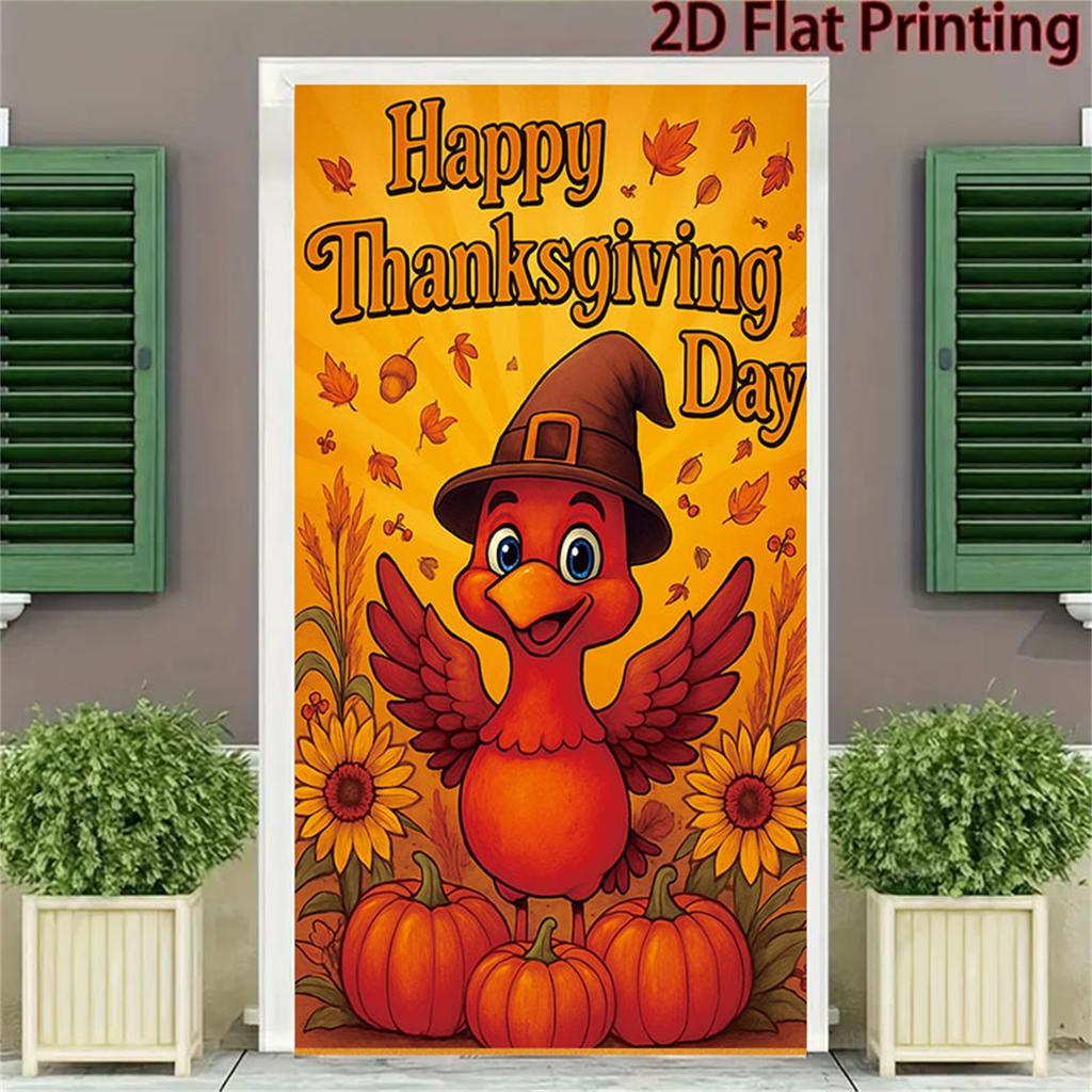 90*180cm Thanksgiving Truthahn Druck Türabdeckung Dekotuch für Hofdekoration
