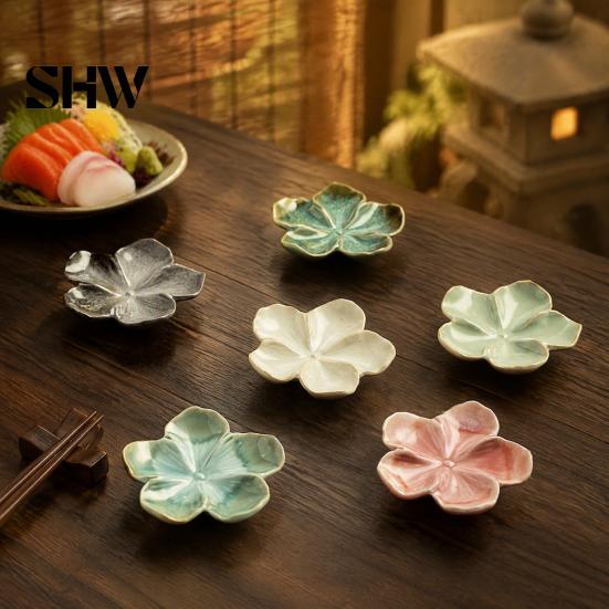 Retro Glaze Dipping Bowls Cherry Blossom Sauce Dish, Ceramic Sushi Soy Bowl, Small Unique Kiln Change Tableware Decorative Seasoning Appetizer Serving