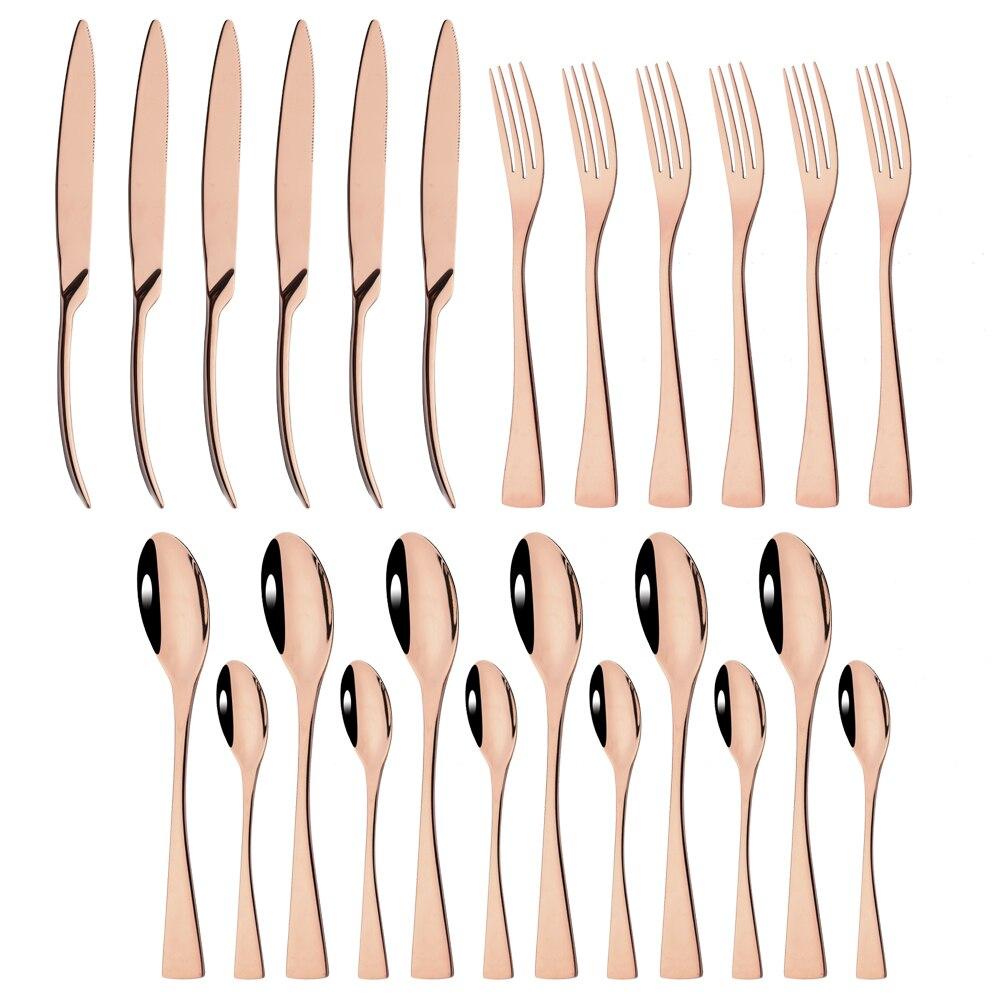 24Pcs/6Set Gold Flatware Cutlery Set 304 Stainless Steel Western Home Fork Knife Spoon Kitchen Tableware Dinnerware