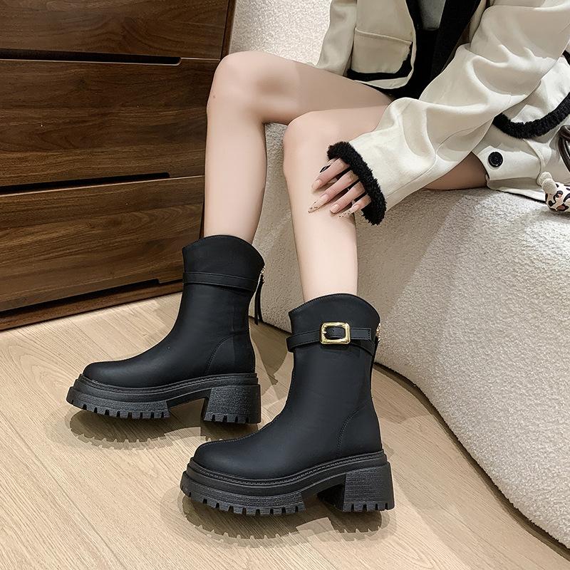 

Martin boots women s British style short boots 2025 autumn and winter new small heightening thick-soled velvet thick-heeled thin boots 43 чорний