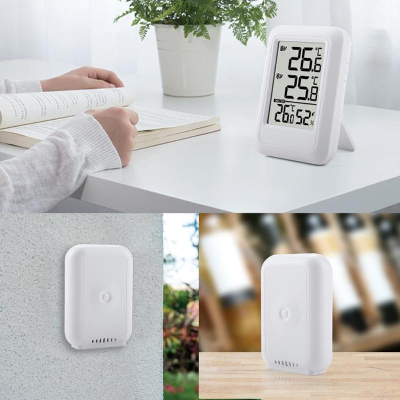 Compact Digital Temperature Humidity Monitor Wall Mountable Wireless Sensor With 24H Data Records And Low Battery Alerts