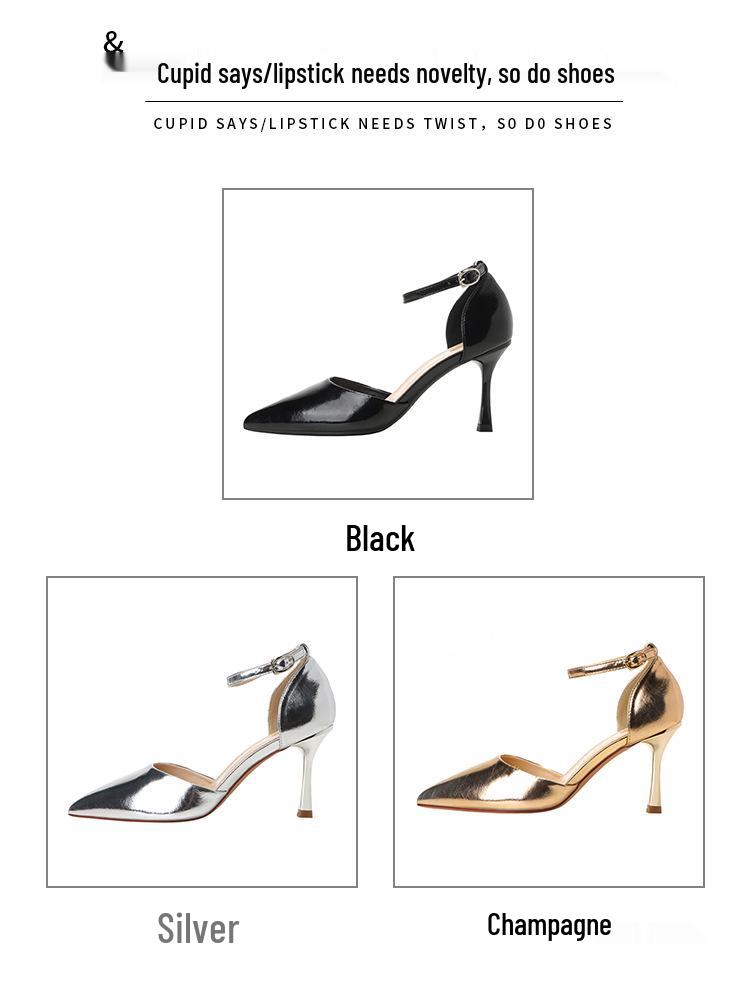 6693-1 Metallic Design One-Strap High Heels - Women's Sexy Pointed Toe Shoes